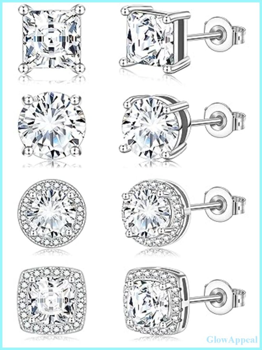 Hypoallergenic CZ Stud Earrings Set Square Unisex Jewelry